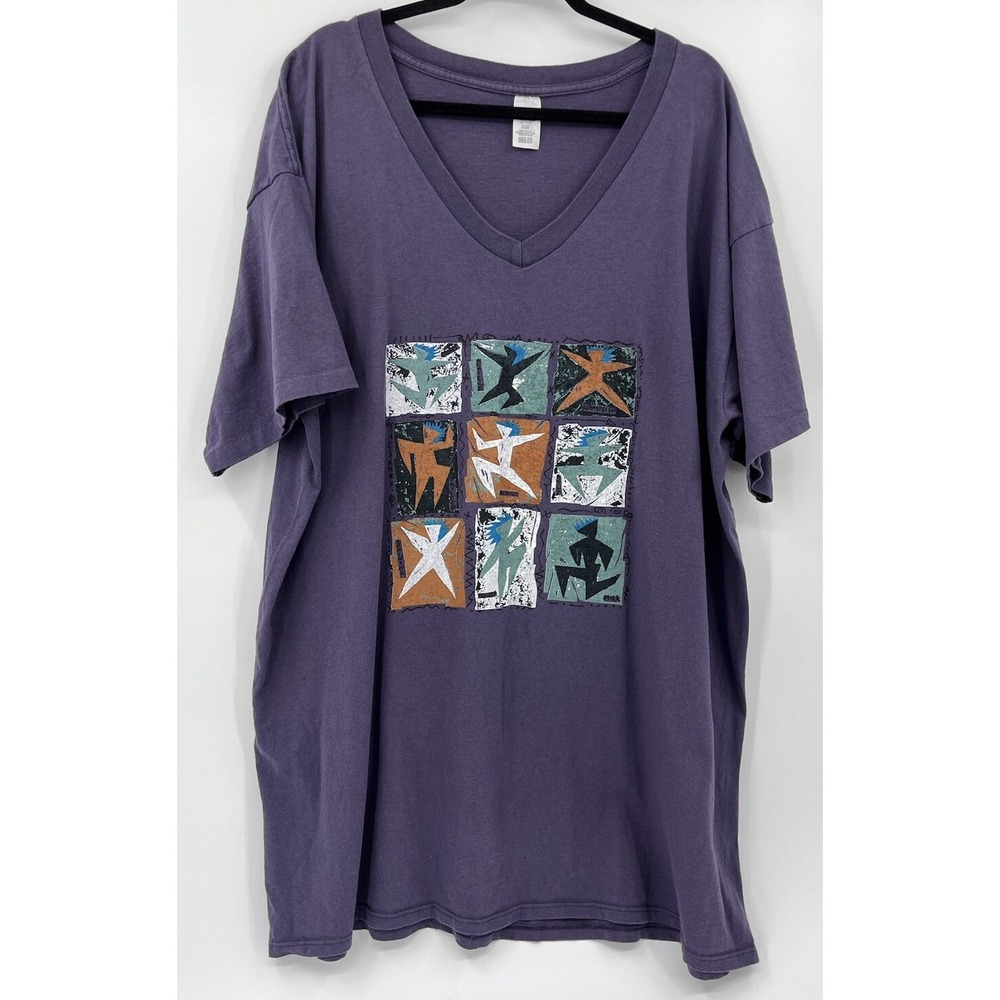 Vintage Drill Graphic V-Neck T-Shirt Oversized 2X Single Stitch USA Made